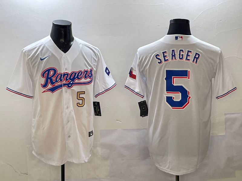 Men Texas Rangers #5 Seager White Game 2025 Nike MLB Jersey style 4